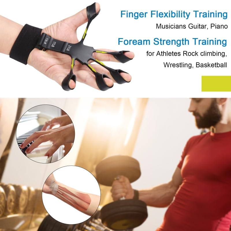 Grip Strength Trainer Kit (5 Pack) with Finger Exerciser, Hand Grip Strengthener, Hand Extension Exerciser, Stress Relief Ball and Forearm Workout Ring for Muscle Building and Injury Recover, Silicone