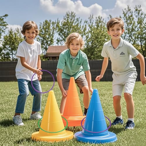 24 Pcs Plastic Ring Toss Game for Kids Adults, 5.5 Inch Carnival Rings for Speed and Agility Practice Games, Garden Backyard Outdoor Games, Bridal Shower Game, Game Booth
