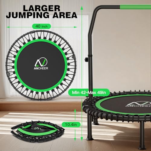 ANCHEER Trampoline, 40" Mini Rebounder Trampoline for Adults/Kids with 4 Level Adjustable Foam Handle,Bungees Fitness Trampoline Indoor/Outdoor, 400LBS Exercise Trampoline for Home, Garden, and Gym