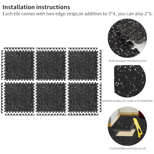 0.8in Thick 24 Sq Ft Gym Flooring for Home Gym, 6 Tiles Workout Exercise Equipment Mats, Rubber Top with EVA Foam, Interlocking Puzzle Floor Tiles for Fitness Room, Protective Flooring Mat - size: 0.8in