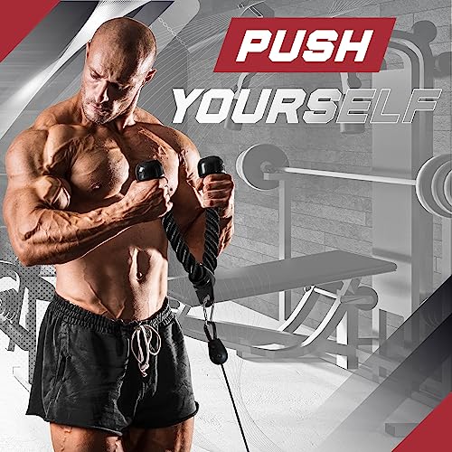 Yes4All Deluxe Tricep Rope Cable Attachment, 27 & 36 inch with 4 Colors, Exercise Machine Attachments Pulley System Gym Pull Down Rope with Carabiner - color: E. 36" Red