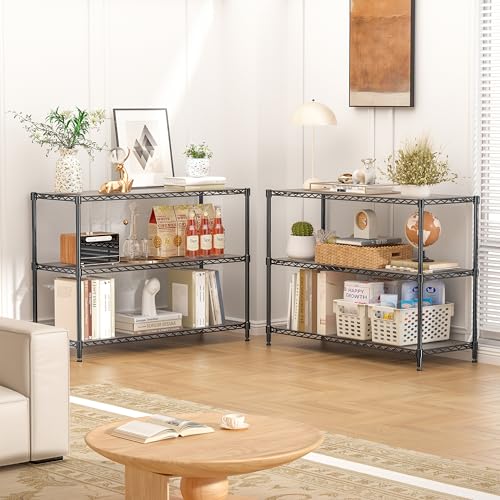 795LBS 3-Shelf Adjustable Storage Shelves 35.1" W x 14" D x 36" H Metal Shelving Unit Heavy Duty Wire Rack Small Organizer with Shelf Liners for Kitchen Pantry Bathroom Closet Garage Black - size: 35.1" W x 14" D x 36" H-3 Tier