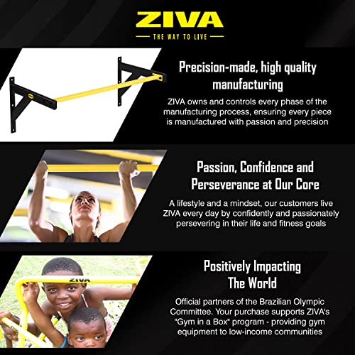 Ziva Performance Multi-Grip Pull Up Bar - Wall Mounted Pullup Bar 53.14 x 19.68 x 18.89 Inches - Made With Heavy Gauge Solid Steel - Wide Grip, Non-Slip, and Durable- Weight Capacity 330 Lbs.