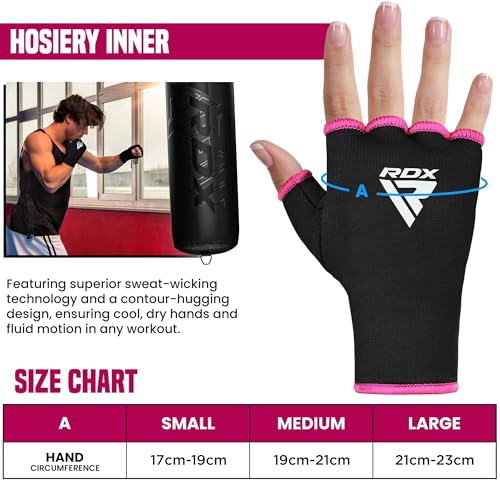 RDX Boxing Hand Wraps Inner Gloves Men Women, Half Finger Elasticated Bandages, Under Mitts Fist Protection, Muay Thai, Kickboxing, MMA, Martial Arts Speed Bag Punching Training - color: Pink White, size: Medium