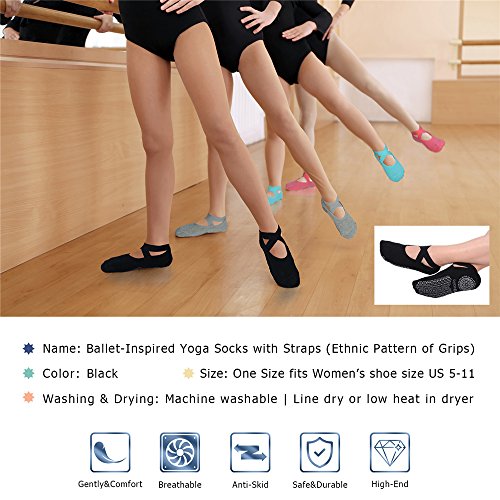Ozaiic Pilates Socks for Women Non Slip Grip Yoga Barefoot Indoor Workout - color: Black 1p