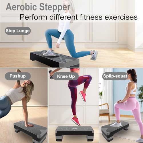 Aerobic Exercise Step, Adjustable Aerobic Stepper for Exercise, Workout Step Platform, Step Up Box, 26.5" Step Deck with 4” 6” 8” Adjustable Height Risers, Women Home Gym Fitness