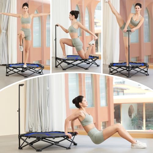 Foldable Mini Trampoline, 42'' Rebounder Trampoline with Adjustable Foam Handle, Fitness Trampoline for Indoor, Outdoor, Home Gym,Max Load 460lbs - color: Blue