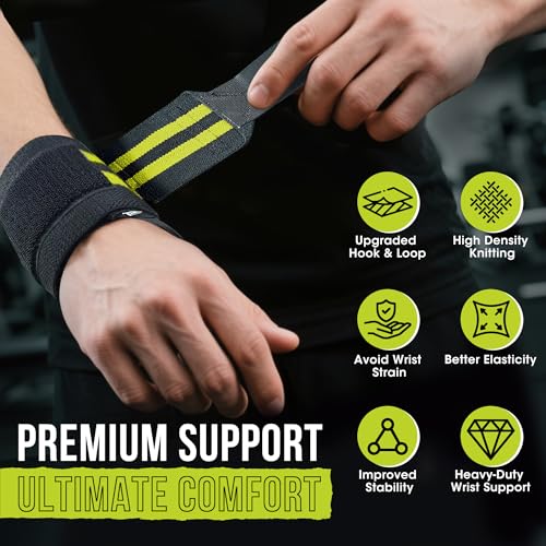 WSAKOUE Weightlifting Wrist Wraps - 18" Professional Wrist Support with Heavy-Duty Thumb Loop for Powerlifting, Bench Press & Strength Training- Adjustable Gym Wrist Straps for Men & Women - color: Green