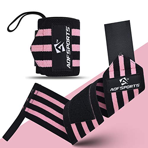 AQF Wrist Wraps for Weightlifting & Powerlifting, 18" USPA Approved (Pair) - color: Pink & Back