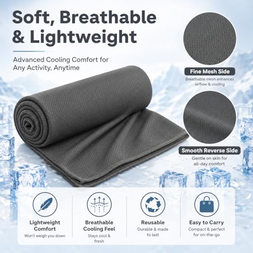 Large Cooling Towel for Neck and Face, 43.3 x 15.7 in, Dark Gray - color: Dark-gray