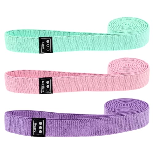 Fabric Resistance Bands - 3-Pack Set, Long Cloth Exercise Bands for Home Workout Strength Training, Yoga & Pilates | with Storage Bag - color: Pink, Green, Purple