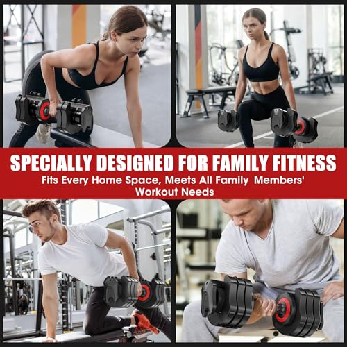Adjustable Dumbbells Set of 2, 25LBS Adjustable Weight Dumbbells Set, 5 in 1 Free Weights with Anti-Slip Handle for Home Gym, Full-Body Strength Training (Men & Women)