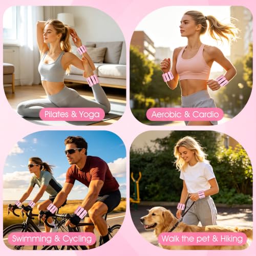 Ankle and Wrist Weights for Women & Men, Adjustable Leg & Arm Weights Set of 2 (1Lbs Each), Weighted Bangles Fits for Yoga, Pilates, Home Gym, Strength Training - color: Pink