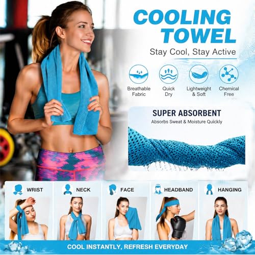 Cooling Towels Cooling Neck Wraps- Gym Coolings Towels with Case, Quick Dry Golf Rags for Running Workout Yoga Travel Outdoor (Blue)