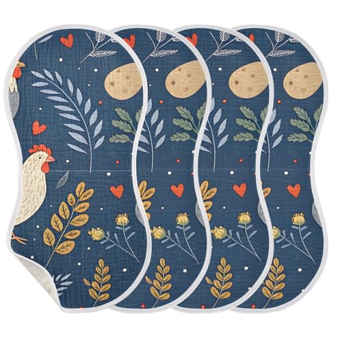 Roosters Dark Blue Muslin Burp Cloths 1 Pack - Extra Large 22"x11", 4-Layer Soft Absorbent Cotton, Waterproof Backing, Baby Drool Rags for Newborn