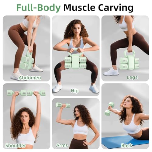 2-in-1 Adjustable Dumbbell Set, Upgraded 4 Levels Hand Weights for Women Men, Each 2.2/3.3/4.4/5.5lb, Convertible Weights Dumbbells and Kettlebell Set for Home Gym Exercise & Fitness - color: Green
