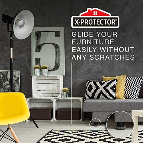 Furniture Sliders X-PROTECTOR - 8+8 Pack 3 1/2” - Multi-Surface Furniture Sliders for Carpet & Hard Floors - 8 Furniture Movers for Carpeted Floors and 8 Hardwood Socks - Move Your Furniture Easily!