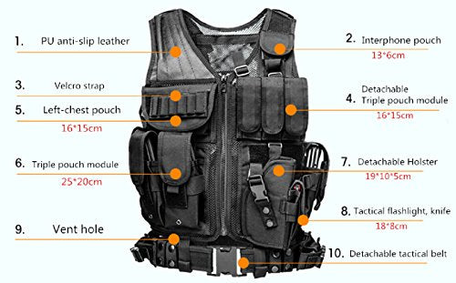 Trainning Tactical Airsoft Paintball Combat Swat Assault Army Shooting Hunting Outdoor Molle Police Vest - color: Breathable Black