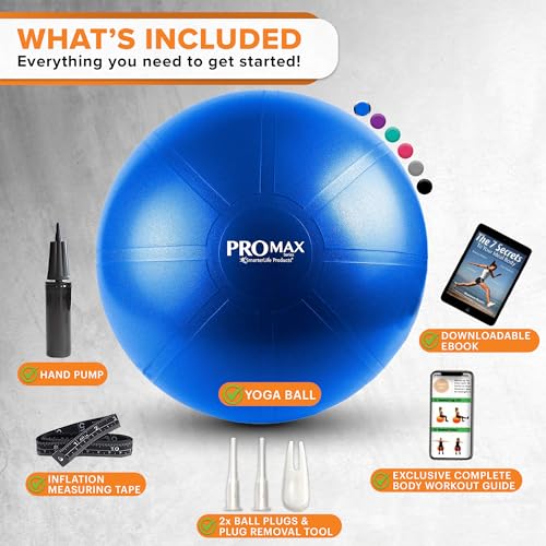 SmarterLife PRO MAX Exercise Ball – Yoga, Stability & Balance Trainer for Core Workouts, Fitness, Physical Therapy, Pregnancy & Office Chair Support – Anti-Slip, Anti-Burst