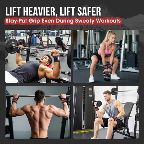 WSAKOUE Weightlifting Wrist Wraps - 18" Professional Wrist Support with Heavy-Duty Thumb Loop for Powerlifting, Bench Press & Strength Training- Adjustable Gym Wrist Straps for Men & Women - color: Red