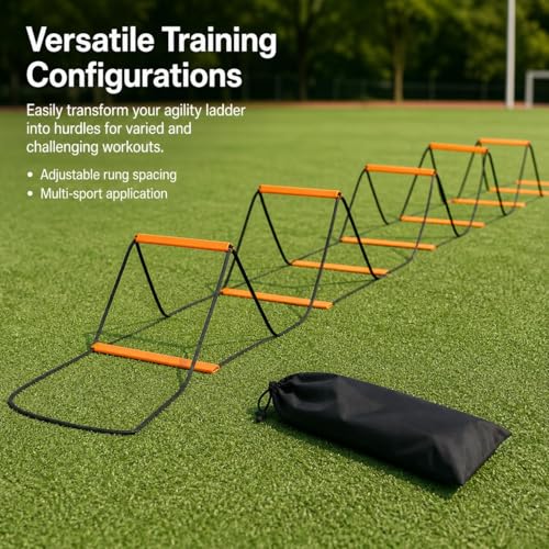 Kids Agility Ladder, Speed Ladder Training for Football & Soccer, 15ft Agility Speed Ladder with Storage Bag, Team Conditioning Equipment, Flitting Agility Ladder 8 Grid