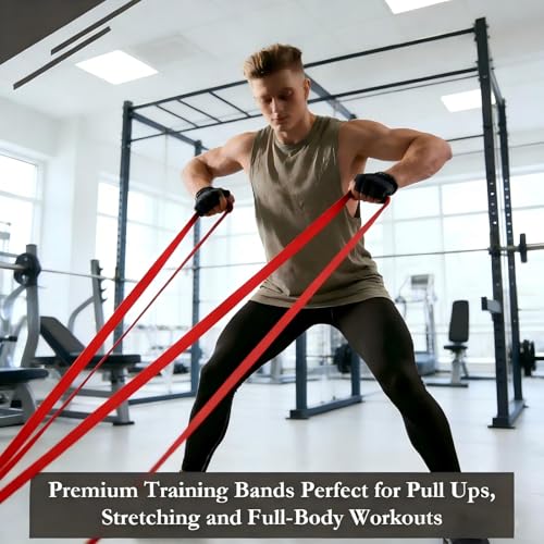 16-Pcs Resistance Bands Set - Premium Elastic Workout Bands for Home Gym, Strength Training, Yoga & Physical Therapy - color: Red(15-35 lbs)