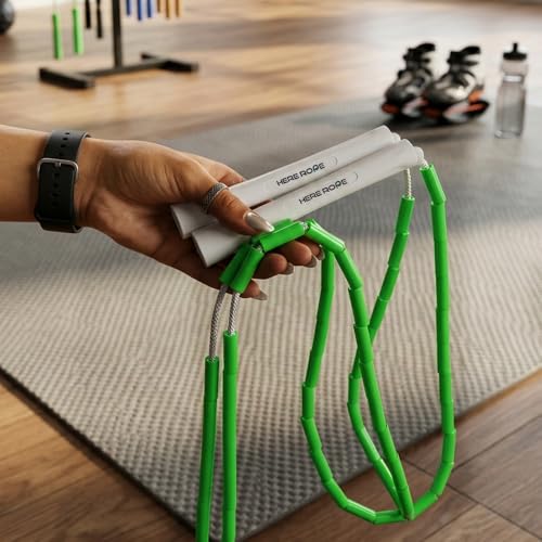 Adjustable Beaded Jump Rope For Adults, Kids, Hererope 10 ft Beaded Jump Rope With Unbreakable Handles & Shatterproof Beads for Enhanced Fitness Training - color: Green