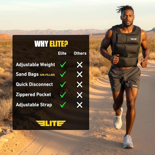 Elite Sports Weighted Vest for Men & Women, 4lb/8lb/12lb/16lb/20lb/24lb Reflective Adjustable Weight Vest Workout, Exercise, Running, Weight Loss & Strength Training (UN-FILLED)