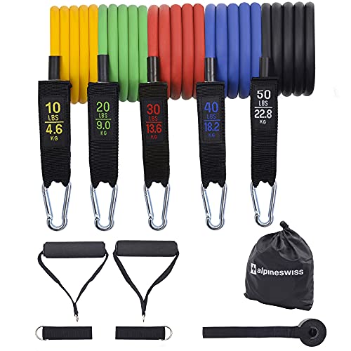 Alpine Swiss Exercise Resistance Bands Set with Handles, Door Anchor, Ankle Straps and Carry Bag for Men and Women