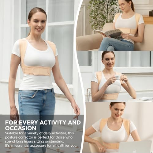 Posture Corrector for Women and Men, Adjustable Upper Back Brace for Clavicle Support and Providing Pain Relief from Neck, Shoulder, and Upper Back (Beige, Large/XLarge)