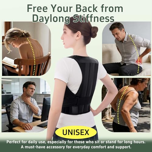 Posture Corrector for Women and Men Back Brace Straightener Instant Scoliosis Shoulder Straps Correction Hunchback Support Kyphosis Upright Trainer Thoracic Adjustable Belt (Black, Medium)