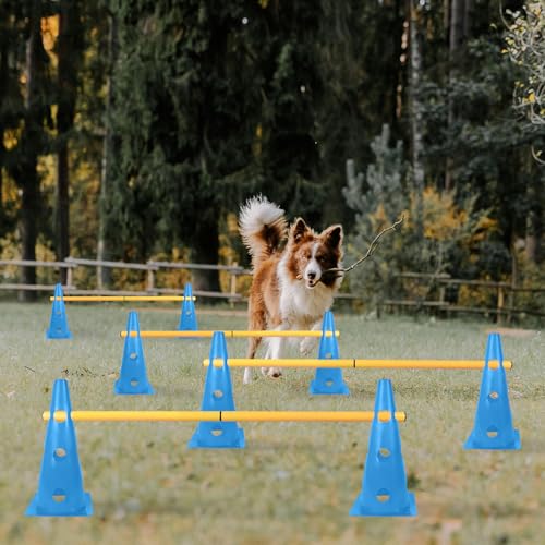 TNZMART Dog Agility Hurdle Cones Pet Jump Training Set Dog Agility Course Backyard Set Adjustable Obstacle Training Set (Blue, 6 Sets) - color: Blue