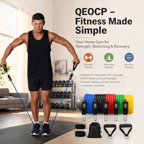 Resistance Bands Set, Exercise Bands with Handles, Door Anchor and Ankle Straps, 5 Stackable Workout Bands Up to 150 lbs, Resistance Bands for Working Out, Physical Therapy, Home Gym for Men and Women