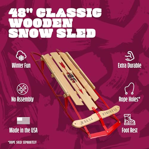 Flexible Flyer Metal Runner Sled. Steel & Wood Steering Snow Slider - style: 1-person 48"