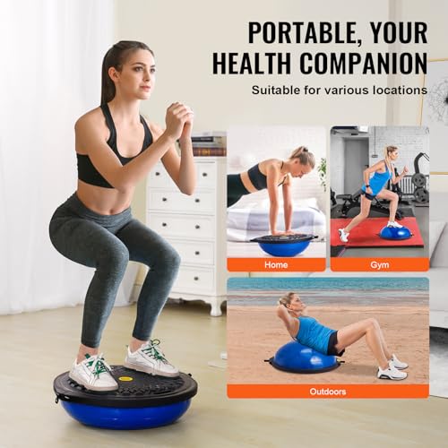 VEVOR Half Exercise Ball Trainer, 23/26 inch Balance Ball Trainer, 1500lbs Capacity Stability Ball, Yoga Ball with Resistance Bands & Foot Pump, Strength Fitness Ball for Home Gym Full Body Workout - color: 26" Ripple Blue