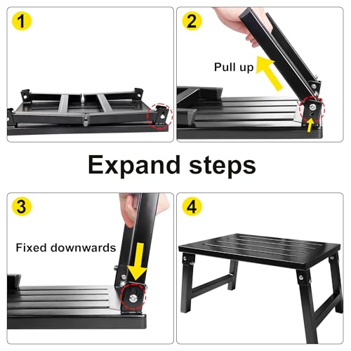RV Step Stool Foldable 1000 lbs Capacity, Heavy Duty Metal Steps Platform, Stable RV Steps Stool for Camper, Motorhome, Outdoor Travel, Non-Slip Rubber Feet and Easy to Carry