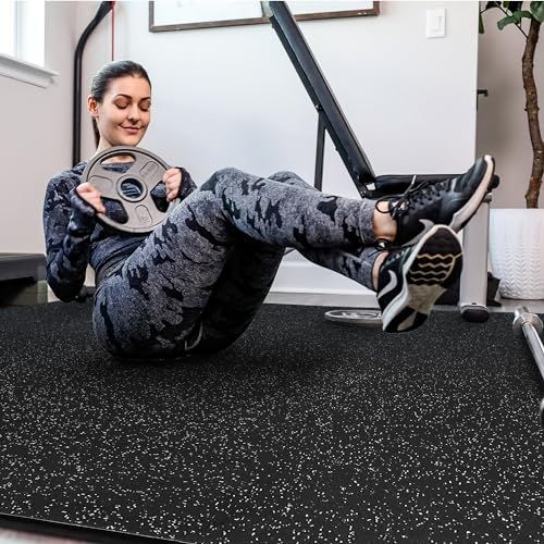 SUPERJARE 0.4'' Thick 12 Pcs 48 Sq Ft Rubber Top Exercise Equipment Mats - size: 12 Tiles (48 Sq Ft)