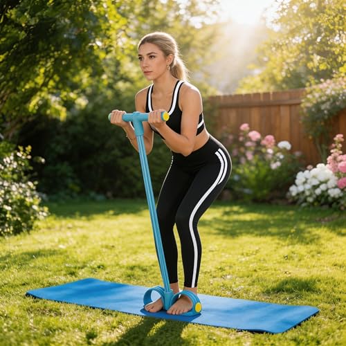 Pedal Resistance Bands with Handles, Upgrade 6-Tubes Manual Tension Training Pedal, Natural Rubber Foot Pedal Resistance Bands, Multifunction Fitness Bands for Abdomen, Waist, Arm, Leg - color: Blue