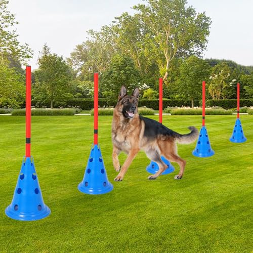 Dog Agile Hurdle Cone Set, Dog Agile Course Backyard Set with 12 Cones & 6 Rods,Training Equipment Height Adjustable Obstacle with Storage Bag