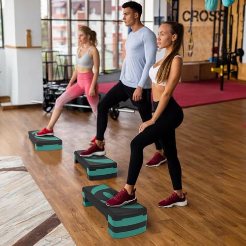 Fitvids Step Aerobic Platform, Exercise Step with levels Adjustable Height, Stackable Risers, Fitness Training Workout Stepper for Home Gym, Cardio Strength - color: Green Jasper