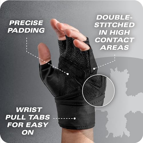 Harbinger Pro Wristwrap Gloves 3.0 - Enhanced Grip, Superior Wrist Support, Breathable 4-Way Stretch Lycra, Durable Leather Palm, Half-Finger Design for Weightlifting, Fitness Training, Women's