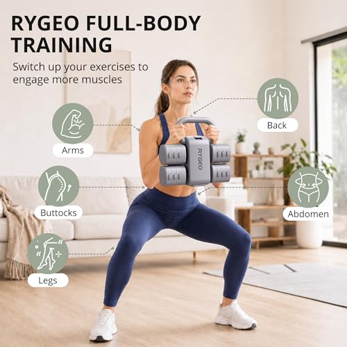RYGEO Adjustable Dumbbell Set of 2, 4-in-1 Free Weights for Women & Men, Quick-Adjust Hand Weights 2lb, 3lb, 4lb, 5lb, Ideal for Home Gyms, Chest Press Machines & Twisters.