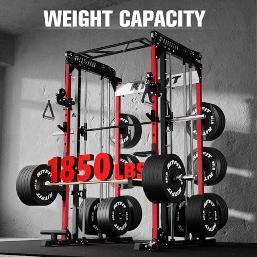 RitFit M1 Pro Smith Machine Cable Crossover Power Cage Home Gym - color: RED, size: M1 PRO (With BP370)