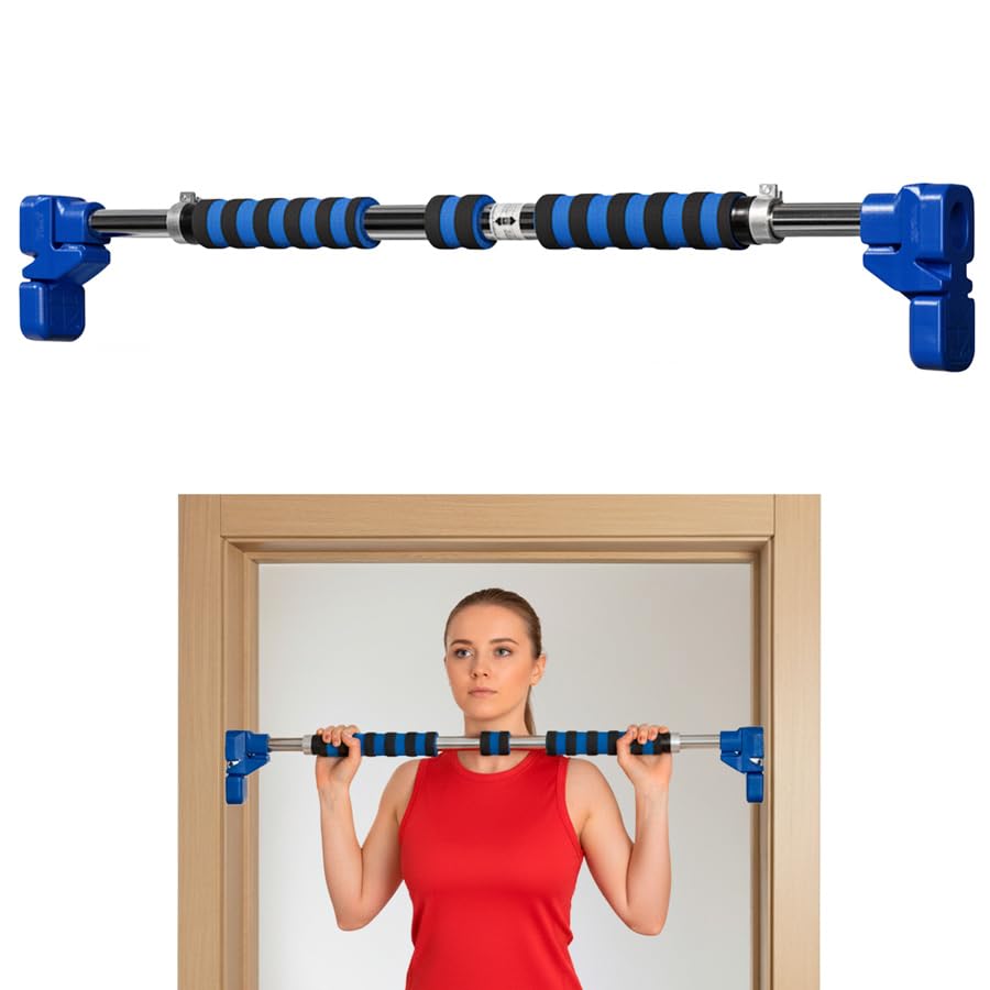 METIS Adjustable Pull Up Bar - Doorway Chin Up Bar | Home Gym Equipment & Indoor Fitness - Upper Body Workout | Comfortable Grips | No Screws Required (43-51in)