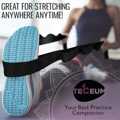 Stretching Strap with 10 Loops – Non-Elastic Yoga Strap for Physical Therapy – Stretch Band for Hamstring, Leg, Hip & Knee Rehab – Pilates, Flexibility & Mobility Exercise for Men & Women