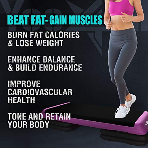 Yes4All 18.9" Aerobic Exercise Step Platform with 2 Risers, Adjustable Height Workout Stepper 3" 6" for Home Gym