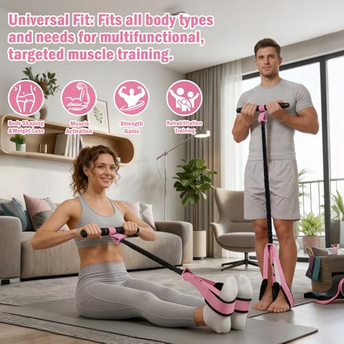 Upgraded Pedal Resistance Band with Handles, Upgraded Latex Exercise Band with Soft Non-Slip Foot Pedals, Full-Body Workout Equipment for Home Gym, Core Training, Pilates, Yoga