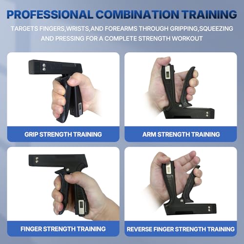 Grip Strength Trainer with Finger Exerciser, Digital Counter Adjustable Hand Grip Strengthener Trigger-Style Grip Strength Trainer, Index-finger Squeeze Trainer for Strength Training, Recovery and Muscle Building
