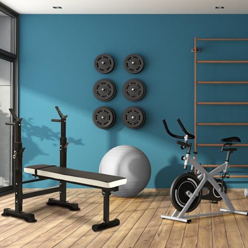 BalanceFrom Adjustable Folding Multifunctional Workout Station Adjustable Olympic Workout Bench with Squat Rack - color: Black/White