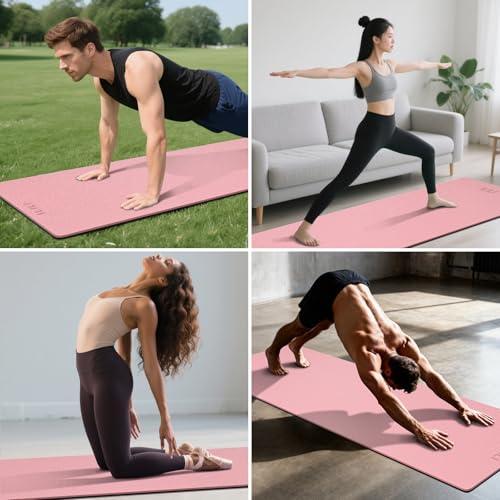 ILILI Extra Long Yoga Mat 10mm (76"x28") - Extra Thick TPE Non-Slip Exercise Mat, Eco-Friendly Double Color Workout Mat for Yoga/Pilates/Home Gym, with Carrying Strap - color: Pink+Black